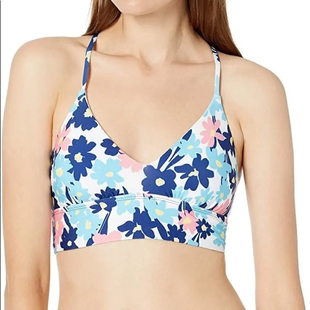 Splendid Room To Bloom Blue Floral Racerback Bikini Top Size Small NWT v6x